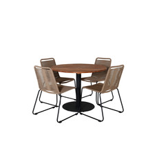 Cot tuinmeubelset tafel Ã˜100cm en 4 stoel stapelL Lindos zwart, naturel.