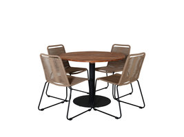 Cot tuinmeubelset tafel Ã˜100cm en 4 stoel stapelL Lindos zwart, naturel.