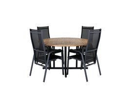 Cruz tuinmeubelset tafel Ø140cm en 4 stoel Copacabana zwart, naturel.