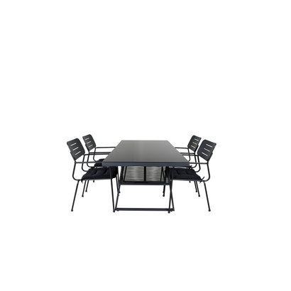 Dallas tuinmeubelset tafel 90x193cm en 4 stoel Nicke zwart.
