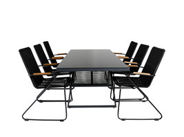 Dallas tuinmeubelset tafel 90x193cm en 6 stoel Bois zwart.