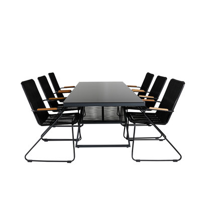 Dallas tuinmeubelset tafel 90x193cm en 6 stoel Bois zwart.
