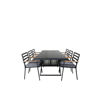 Dallas tuinmeubelset tafel 90x193cm en 6 stoel Brasilia zwart.