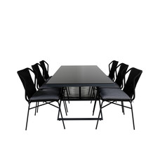 Dallas tuinmeubelset tafel 90x193cm en 6 stoel Julian zwart.