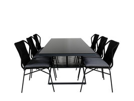 Dallas tuinmeubelset tafel 90x193cm en 6 stoel Julian zwart.