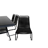 Dallas tuinmeubelset tafel 90x193cm en 6 stoel stapel Lindos zwart.