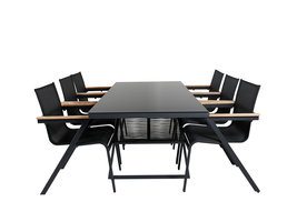 Dallas tuinmeubelset tafel 90x193cm en 6 stoel Mexico zwart.