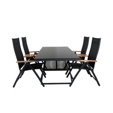 Dallas tuinmeubelset tafel 90x193cm en 4 stoel Panama zwart.