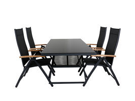 Dallas tuinmeubelset tafel 90x193cm en 4 stoel Panama zwart.