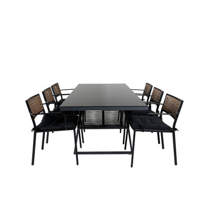 Dallas tuinmeubelset tafel 90x193cm en 6 stoel Paola zwart.