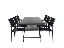 Dallas tuinmeubelset tafel 90x193cm en 6 stoel Santorini zwart.