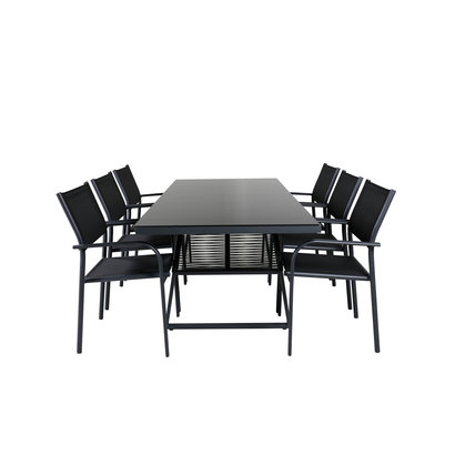 Dallas tuinmeubelset tafel 90x193cm en 6 stoel Santorini zwart.