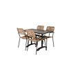 Denver tuinmeubelset tafel 70x120cm en 4 stoel armleuningL  Lindos zwart.