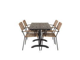 Denver tuinmeubelset tafel 70x120cm en 4 stoel armleuningL  Lindos zwart.