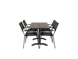 Denver tuinmeubelset tafel 70x120cm en 4 stoel armleuningS  Lindos zwart.