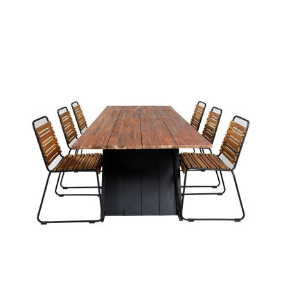Doory tuinmeubelset tafel 100x250cm en 6 stoel Bois zwart, naturel.