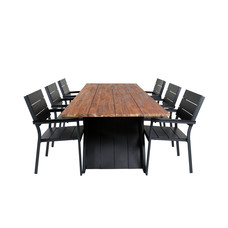 Doory tuinmeubelset tafel 100x250cm en 6 stoel Levels zwart, naturel.