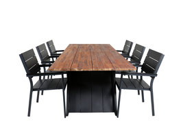 Doory tuinmeubelset tafel 100x250cm en 6 stoel Levels zwart, naturel.