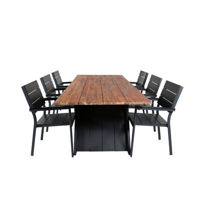 Doory tuinmeubelset tafel 100x250cm en 6 stoel Levels zwart, naturel.