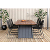 Doory tuinmeubelset tafel 100x250cm en 6 stoel stapel Lindos zwart, naturel.