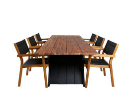 Doory tuinmeubelset tafel 100x250cm en 6 stoel Venice zwart, naturel.