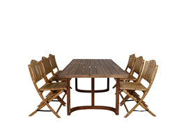 Erica tuinmeubelset tafel 100x214cm en 6 stoel Cane lichtgrijs, naturel.