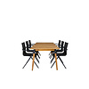 Julian tuinmeubelset tafel 100x210cm en 6 stoel Alina zwart, naturel.