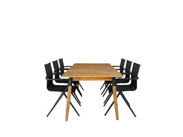 Julian tuinmeubelset tafel 100x210cm en 6 stoel Alina zwart, naturel.