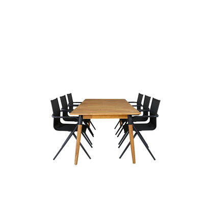 Julian tuinmeubelset tafel 100x210cm en 6 stoel Alina zwart, naturel.