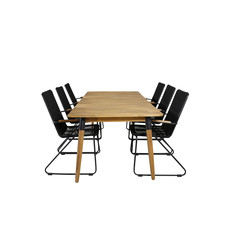 Julian tuinmeubelset tafel 100x210cm en 6 stoel armleuning Bois zwart, naturel.