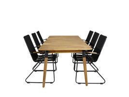 Julian tuinmeubelset tafel 100x210cm en 6 stoel armleuning Bois zwart, naturel.