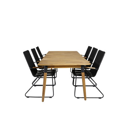 Julian tuinmeubelset tafel 100x210cm en 6 stoel armleuning Bois zwart, naturel.