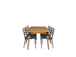 Julian tuinmeubelset tafel 100x210cm en 6 stoel Brasilia zwart, naturel.