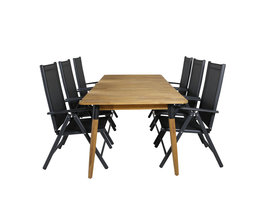 Julian tuinmeubelset tafel 100x210cm en 6 stoel Break zwart, naturel.