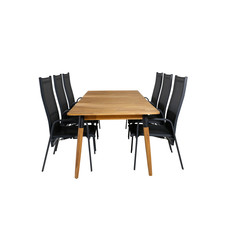 Julian tuinmeubelset tafel 100x210cm en 6 stoel Copacabana zwart, naturel.