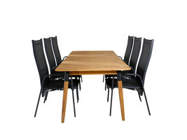 Julian tuinmeubelset tafel 100x210cm en 6 stoel Copacabana zwart, naturel.