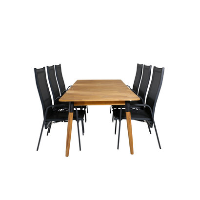 Julian tuinmeubelset tafel 100x210cm en 6 stoel Copacabana zwart, naturel.