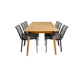 Julian tuinmeubelset tafel 100x210cm en 6 stoel Dallas zwart, naturel.