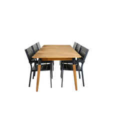 Julian tuinmeubelset tafel 100x210cm en 6 stoel Levels zwart, naturel.