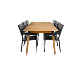 Julian tuinmeubelset tafel 100x210cm en 6 stoel Levels zwart, naturel.