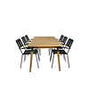 Julian tuinmeubelset tafel 100x210cm en 6 stoel armleuning Lindos zwart, naturel.