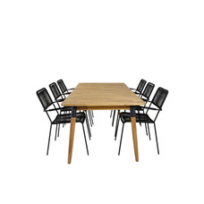 Julian tuinmeubelset tafel 100x210cm en 6 stoel armleuning Lindos zwart, naturel.