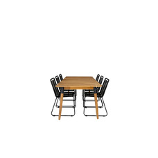 Julian tuinmeubelset tafel 100x210cm en 6 stoel stapelS Lindos zwart, naturel.
