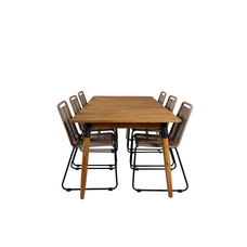 Julian tuinmeubelset tafel 100x210cm en 6 stoel stapelL Lindos zwart, naturel.