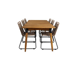 Julian tuinmeubelset tafel 100x210cm en 6 stoel stapelL Lindos zwart, naturel.