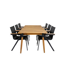 Julian tuinmeubelset tafel 100x210cm en 6 stoel Mexico zwart, naturel.