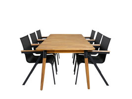 Julian tuinmeubelset tafel 100x210cm en 6 stoel Mexico zwart, naturel.