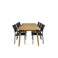 Julian tuinmeubelset tafel 100x210cm en 6 stoel Santorini zwart, naturel.