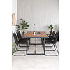 Khung tuinmeubelset tafel 100x200cm en 6 stoel stapel Lindos zwart, naturel.