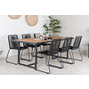 Khung tuinmeubelset tafel 100x200cm en 6 stoel stapel Lindos zwart, naturel.
